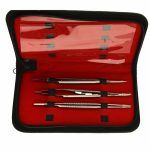 set microcirugía, pinza, porta agujas y tijera, 18 cm, curvo